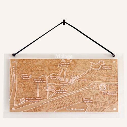 Plano de la ciudad de Málaga de madera
